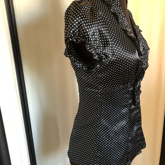 Black and white satin women's blouse - Picture 4 of 5